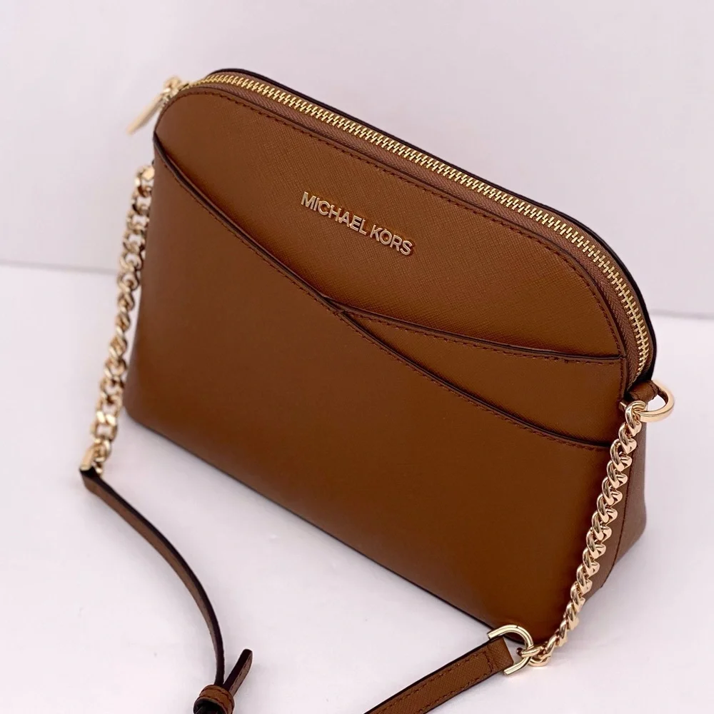New Michael Kors Jet Set Travel Medium Dome Crossbody Leather Luggage